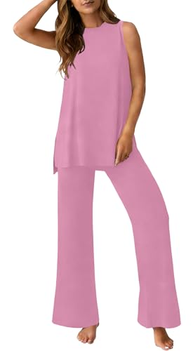 Image of PrinStory Womens Pajamas Sets 2 Piece Soft Pjs for Women Sleeveless Pajama Set Summer Loungewear with Pockets
