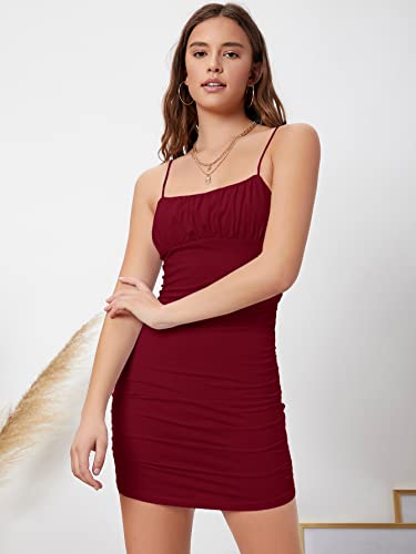 Image of Verdusa Women's Ruched Bust Spaghetti Strap Mini Cami Bodycon Short Dress