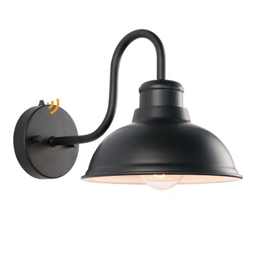 Image of Dusk to Dawn Barn Lights Outdoor Wall Light 8 inch Exterior Lighting Fixtures | Anti-Rust Waterproof Farmhouse Industrial Vintage Matte Black Wall-Mount for Porch /Garage /Patio Yard ETL Listed