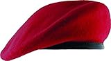 Unlined Beret with Leather Sweatband (7 1/2, Scarlet)