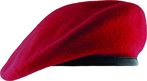 Unlined Beret with Leather Sweatband (7 1/2, Scarlet)