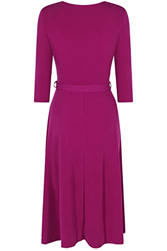 Image of Women's 3 /4 Sleeve Faux Wrap Midi Dress Knee Length Magenta M