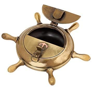 NN Nautical rke ldr Vintage Brass Ship Wheel Ashtray – Nautical Marine Décor with Flip-Top Lid,antique shipwheel for smoking ash-picture-12