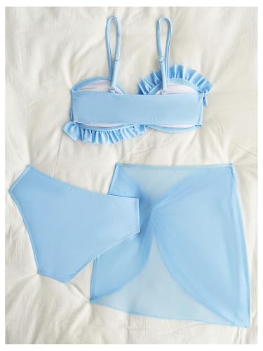 SweatyRocks Girl's 3 Piece Ruffle Swimsuit Spaghetti Strap Bathing Suit with Twist Cover Up Skirt2