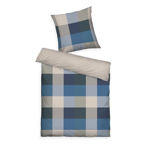TOM TAILOR Flanell-Bettwäsche, 80x80 cm + 135x200 cm, 100% Baumwolle/ Flanell, Mit Wendemotiv und farbigem Markenreißverschluss, BOLD MOSAIC Blau,...