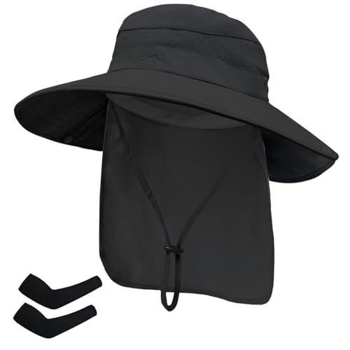 Image of Sun Hats for Men Women, UPF50+ Protection Safari Hat,Wide Brim Fishing Hat with Neck Flap,Bucket Hats for Beach Hiking