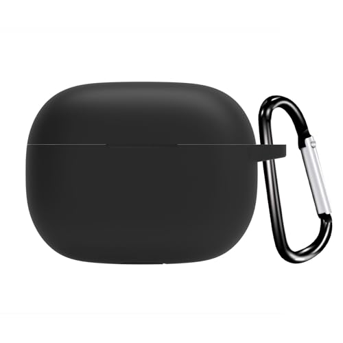 Image of New Silicone Case Compatible with Realme Buds T310 & Realme Buds N1, Soft Silicone 360 Full Protection Dust-Proof Shockproof Case Cover with Hook (Cover Only) (Black)