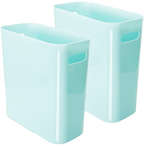 Image of Youngever 2 Pack 3 Gallon Slim Trash Can, Plastic Garbage Container Bin, Trash Bin with Handles for Home Office, Living Room, Study Room, Kitchen, Bathroom (Mint)