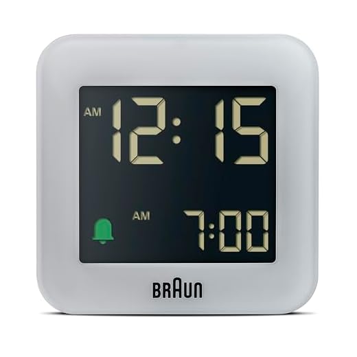 Braun Digital Travel Alarm Clock with Snooze, Compact Size, Negative LCD Display, Quick Set,Crescendo Beep Alarm in Grey, Model BC08G.