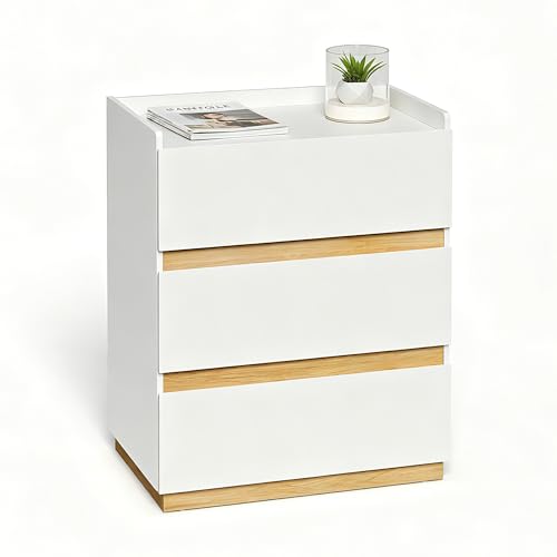 Image of 24 inch Wide Modern Large Nightstand, 3-Drawer Wooden Bedside Table