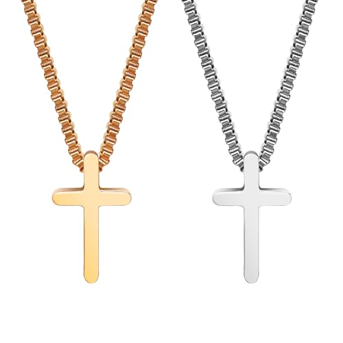 OOTDAY 2PCS Choker Cross Necklace for Women 14K Gold Silver Cross Plated Necklace Dainty Cross Necklaces Non-Tarnish Small Simple Trendy Cute Gold Faith Cross Jewelry Gifts for Women