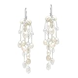 Striking Waterfall Cultured Freshwater White Pearl .925 Sterling Silver Dangle Earrings