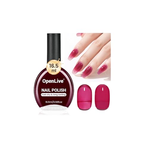 OpenLive 16.5ml Jelly Sheer Rose Red Nail Polish Large Volume Quick Dry Nail Polish, Long Lasting...