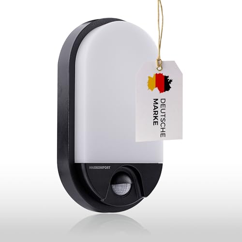 Maxkomfort LED Außenleuchten mit Bewegungsmelder Wandleuchte Wandlampe Flurleuchte Fluter 15W Schwarz Modern IP54 BEAM-BK