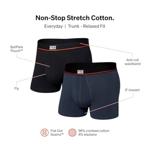 SAXX Underwear Co. Men's Underwear with Pouch Non-Stop Stretch Cotton Trunk Fly 2Pk2