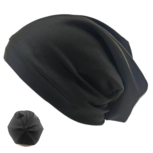 Xuigort Gorro ajustable para mujer y hombre, gorro clásico para mujer, gorro de punto largo, holgado, suave, fino, de algodón, unisex, elástico para todas las estaciones (negro), Negro , M
