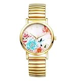 【Ajustement Parfait】 Cette montre quartz femme utilise un bracelet élastique en acier inoxydable, dont la taille peut être facilement ajustée. La plage de réglage est de 19 à 23 cm, ce qui convient à la plupart des poignets de femmes.