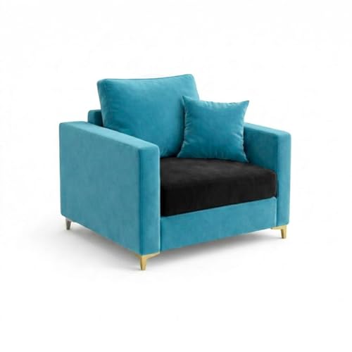 Image of Hayes Rich Velvet Suede 3+1+1 Seater Sofa Set | Golden Aesthetic Legs | Soft Touch Comfort | 5 Person Seating | Modern Living Room Set (Black-Aqua Blue)