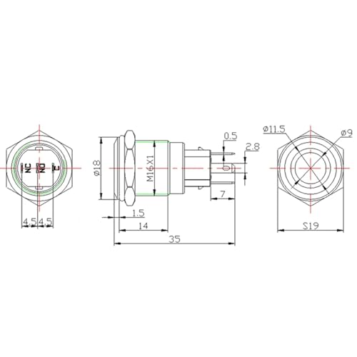 Interruptor pulsador metálico de 16mm con bloqueo y switch socket de 24V 5