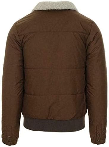 Men's Retro Brown Puffer Jacket with Sherpa Collar and Striped Chest Design – Vintage Winter Outerwear3