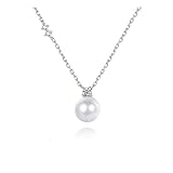 14K Gold Freshwater Cultured Pearl Pendant Necklace with Moissanite,Minimalist Gold Pearl Necklace for Women,Fashion Jewelry Gift for Her,18 Inches (White Gold, 14K Gold)