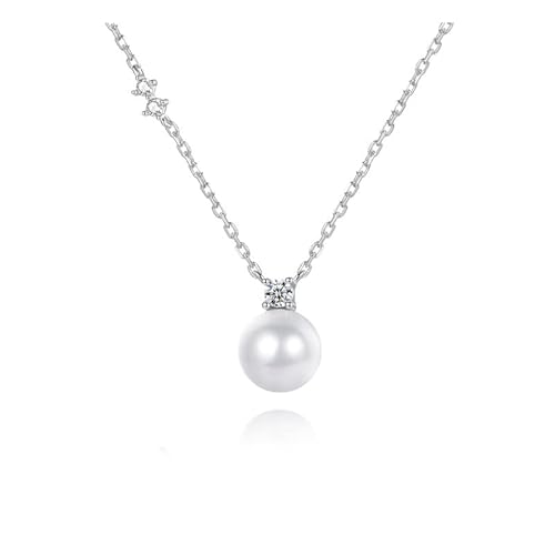 14K Gold Freshwater Cultured Pearl Pendant Necklace with Moissanite,Minimalist Gold Pearl Necklace for Women,Fashion Jewelry Gift for Her,18 Inches (White Gold, 14K Gold)