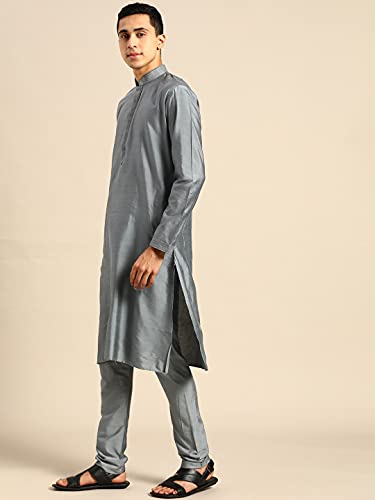 Image of Rajubhai Hargovindas Men's Banarasi Cotton Silk Thread Work Kurta Set With Churidar