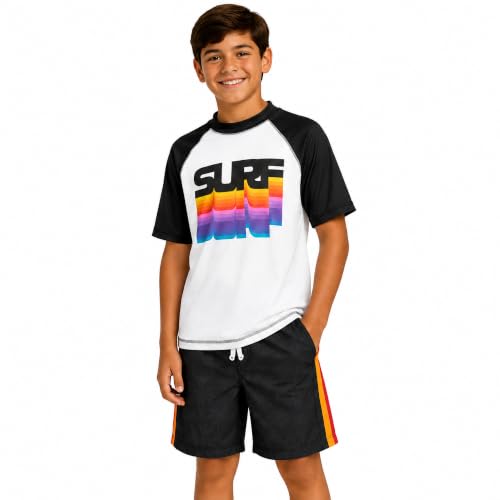 Image of iXtreme Boys Swim Set - 2 Piece Rash Guard Short Sleeve Swim Shirt and Boys Swim Trunks for Infants Toddlers & Big Boys
