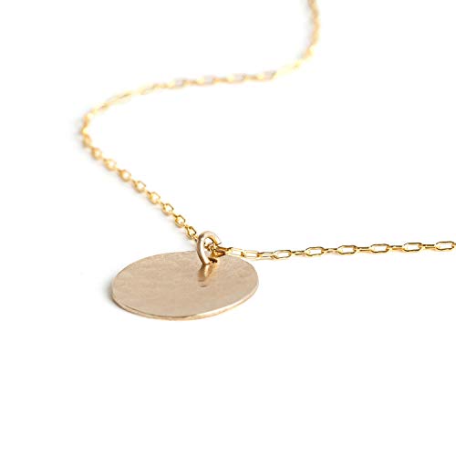 Gold Filled Layered Disc Necklace, Simple Delicate Everyday Minimalist Jewelry Gift For Women, Hammered Pendant Necklace For Women, Artisan Handmade Boho-Chic Design, 16.5