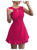 Milumia Women's Bow Tie Front Mini Tank Dress Elegant Cut Out Ruffle Hem Short Dresses Hot Pink X-Small