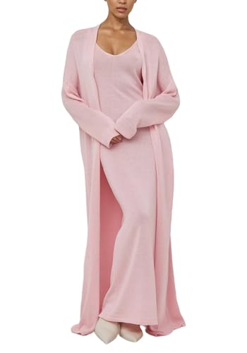 LETSVDO Women's 2 Sweater Piece Set Knit Bodycon Maxi Dress