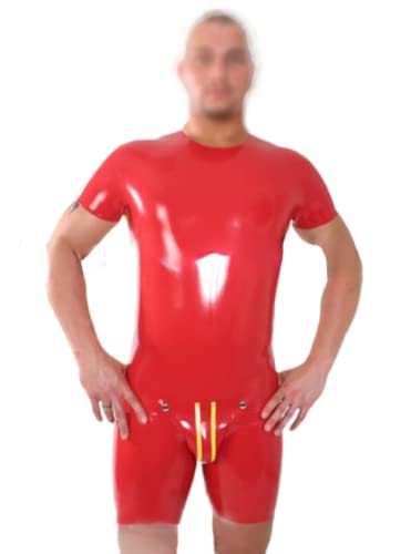 Handgefertigte Latex-Bodysuits für Herren, Fetisch, kurze Ärmel, rote kurze Hose, ärmelloser Catsuit, as It, L Cover