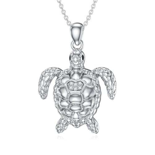 Diamond Turtle Necklace for Women 925 Sterling Silver Sea Turtles Pendant Necklace Jewelry Gift for Birthday