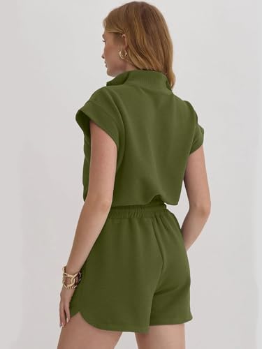Image of Rompers for Women Summer Short Sleeve Half Zip Lapel Collar Jumpsuit Casual Drawstring One Piece Outfits with Pockets