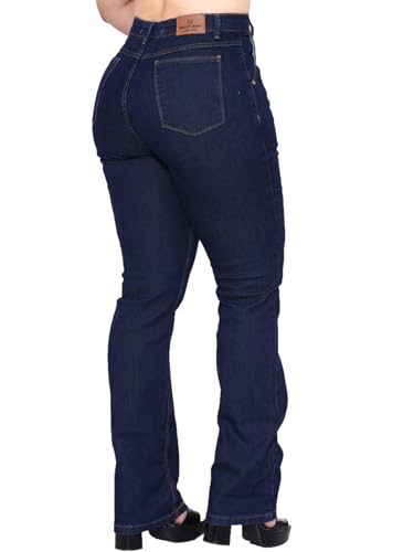 Calça Feminina Jeans Cintura Alta, Modelagem Reta, Elastano, Plus Size, Zíper nas Costas (BR, Numéri