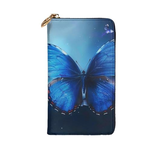 Blue Butterfly Printed Long Wallet for Women Men Cute PU Leather Wallet with Coin Purse and Credit Card Holder2