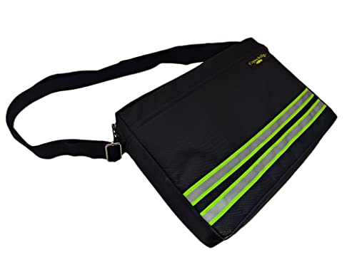 Copechilla Bolsa de herramientas negra con 2 tiras luminosas, correas de hombro ajustable,cremallera bidireccional,dos compartimentos interior y bolsillos grandes delantera para herramientas pequeñas