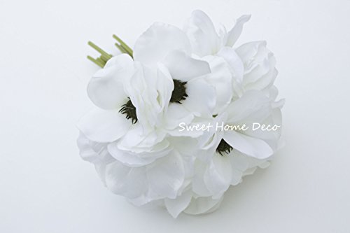 Sweet Home Deco 10’’ Blooming Peony And Anemone Silk Artificial Wedding Bridal Bouquet/Home Flower (No Pot Included) (White) #TOP4
