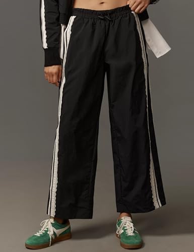 Womens Wide Leg Side Lace Striped Track Pants Elastic Waist Lounge Pants with Pockets2