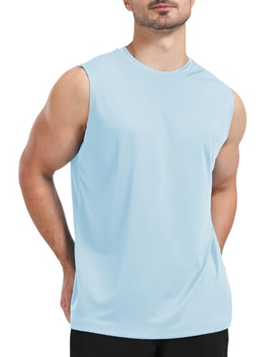 Upocool Camiseta sin mangas para hombre, con protección UV UPF 50+, de secado rápido, protección UV, para correr, gimnasio, muscular, F-azul claro, XX-Large