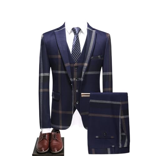 Suit Trousers Waistcoat Three Piece Suit Men's Business Casual Three Piece Check Suit Jacket Trousers Waistcoat(Asian M is EUR XS)