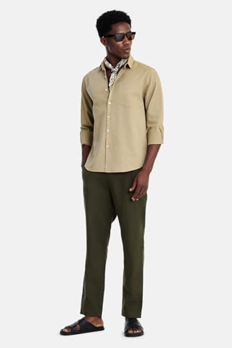 Image of SNITCH Men Casual Shirt | Regular Fit Full Sleeve Spread Collar Solid Pattern | Breathable Cotton Linen Blend & Lightweight Fabric for Summer, Vacation & Smart Casual Wear