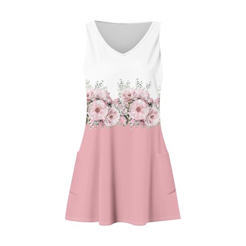 Image of Summer Dresses for Women 2026 Casual V Neck Sleeveless Sundresses Boho Beach Tank Dresses with Pockets