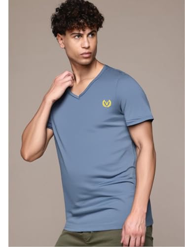 Image of Mack Jonney Regular Solid Cotton Blend V Neck T Shirt for Men