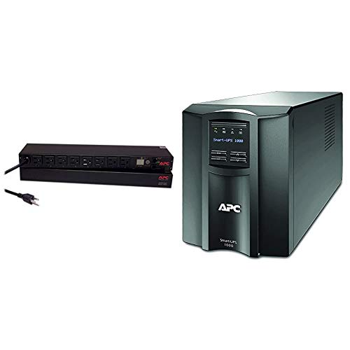 APC Rack Mount PDU, Switched Rack 120V/15A & 1000VA Smart UPS with SmartConnect, SMT1000C Sinewave UPS Battery Backup, AVR, 120V, Line Interactive Uninterruptible Power Supply