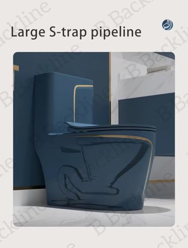Image of B Backline Ceramic Commode for Toilet /Siphonic Western Toilet Commode /One Piece Floor Mount Commode with Soft Closing Toilet Seat - 12 inch Inch S Trap Outlet Is From Floor (Blue Glossy)