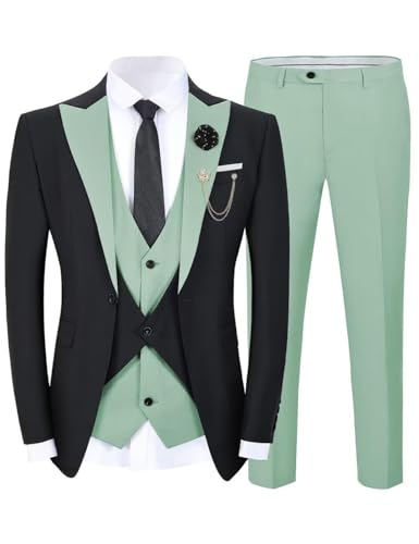 Mens 3 Piece Tuxedo Suit Slim Fit Wedding Prom Dinner Blazer Vest Pants Set Tuxedo for Men One Breasted Suits Set ALV22 - Main Image