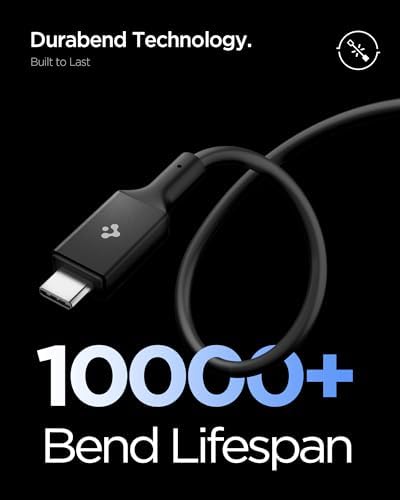 Spigen USB-C to USB-C Cable 100W, USB3.2, 5Gbps[E-Marker Chip] [Durable Bending] Compatible with Galaxy, iPhone, iPad, Wearable device, TWS device - 1M, Black