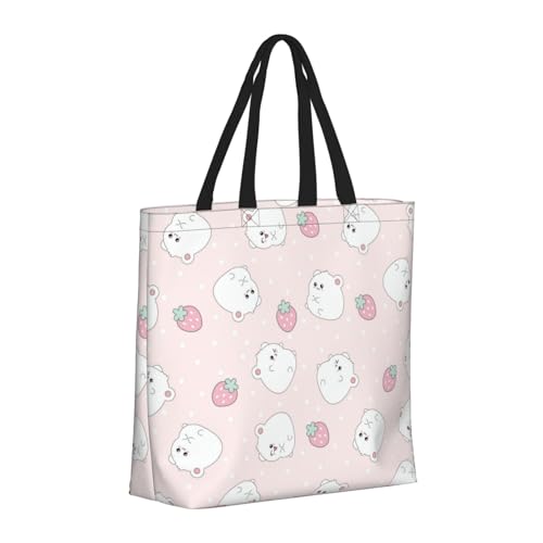 Large Tote Bag For Women - Reusable The Tote Bag With Zipper, Beach Bags For Women, Cute Hamster Strawberry Pink Mom Bag For Mom Suitable For Hospital Beach Travel Shopping