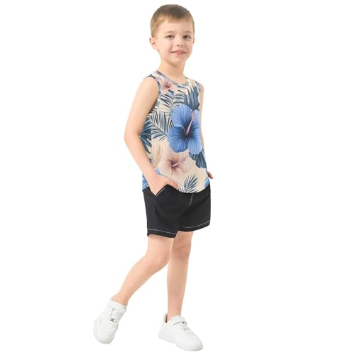 susiyo Tropical Pattern Blue Hibiscus Flowers Boys Sleeveless Tank Top Girls Athletic T Shirt4